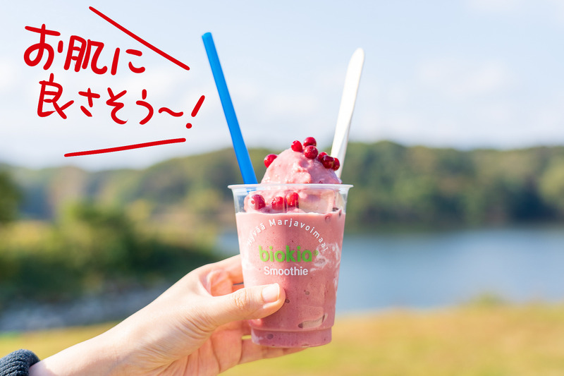 こちらはリンゴンベリースムージー。リンゴンベリー（コケモモ）はビタミンEがたっぷりで美容にもGood