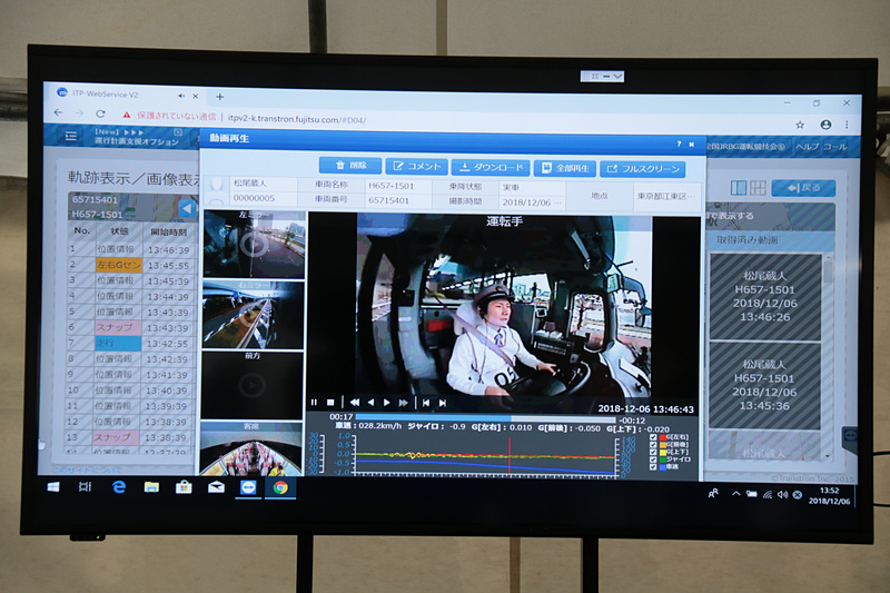 路上競技の模様。実際の公道を使用して、その正確さを競うものであるが、通信対応のドライブレコーダやデジタコのデータなどをリアルタイムで審査員がモニタリングする現代的な審査方法だったのは驚き