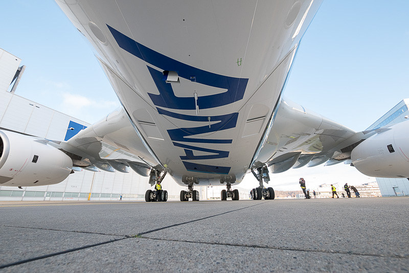 機体の下面には「ANA」ロゴ