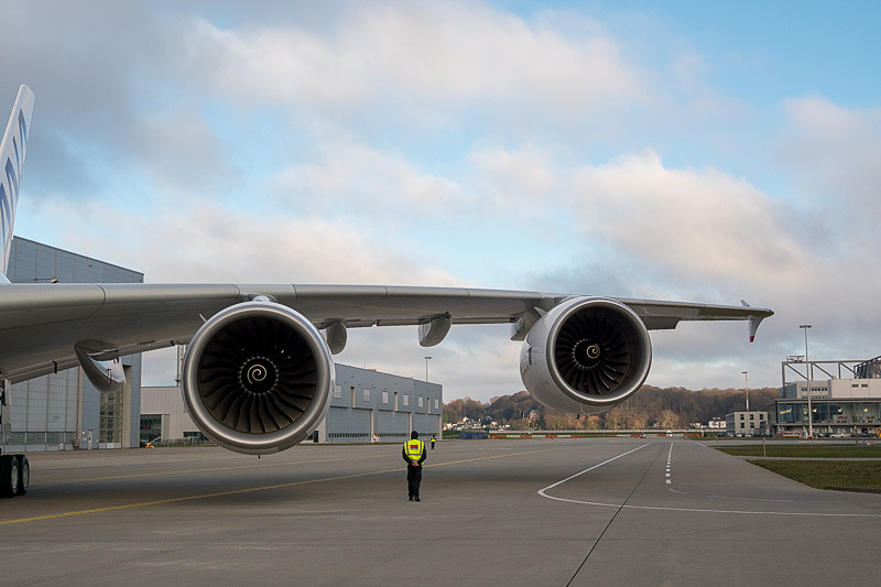 ロールスロイスの「Trent 900」エンジン。日本の航空会社では、2014年3月にジャンボことボーイング 747-400型機が退役して以来、久々の4発機導入となる