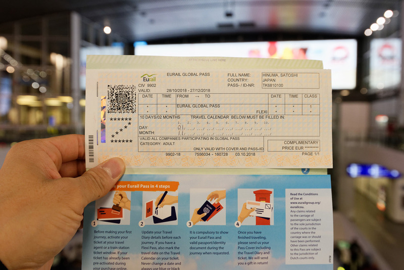 こちらがユーレイルパス。乗車前に必ず利用日付を記入しておく必要がある