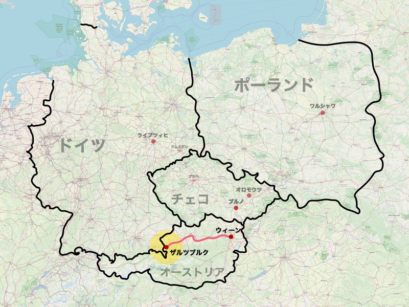 次回は日帰りでウィーンとザルツブルクを往復する（C）<a href="http://www.openstreetmap.org/copyright" class="n" target="_blank">OpenStreetMap contributors</a>