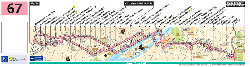 67番線路線図（RATPのWebサイトより）
