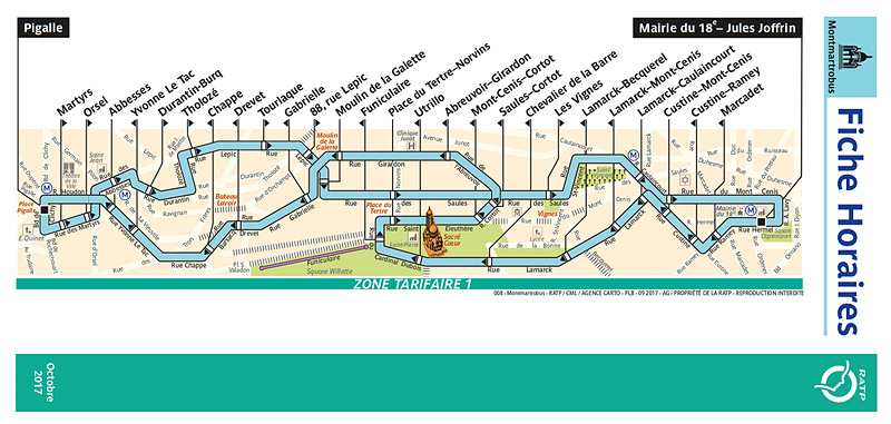Montmartrobus路線図（RATPのWebサイトより）