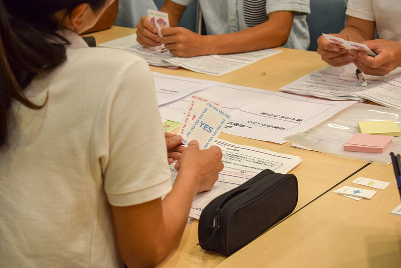 各自にYESとNOのカードが配られた