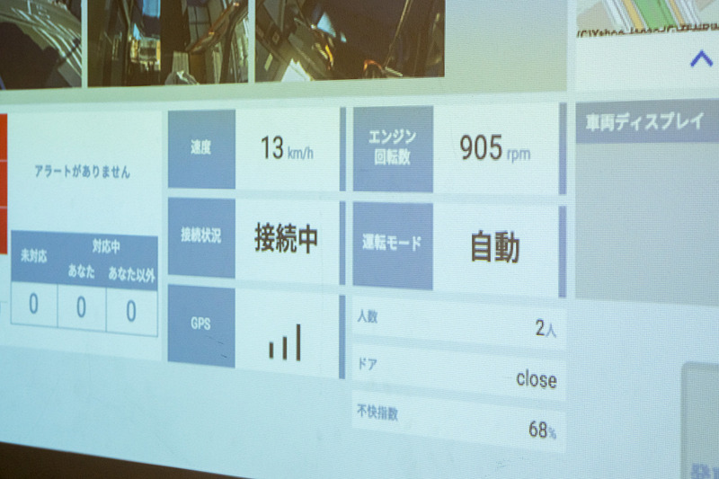 Dispatcherでは車両の走行状態や、車内の人の移動、車両位置追跡など、レベル4の自動運転時代を見据えて、1人で複数台の遠隔監視を行なうための機能を盛り込んでいる
