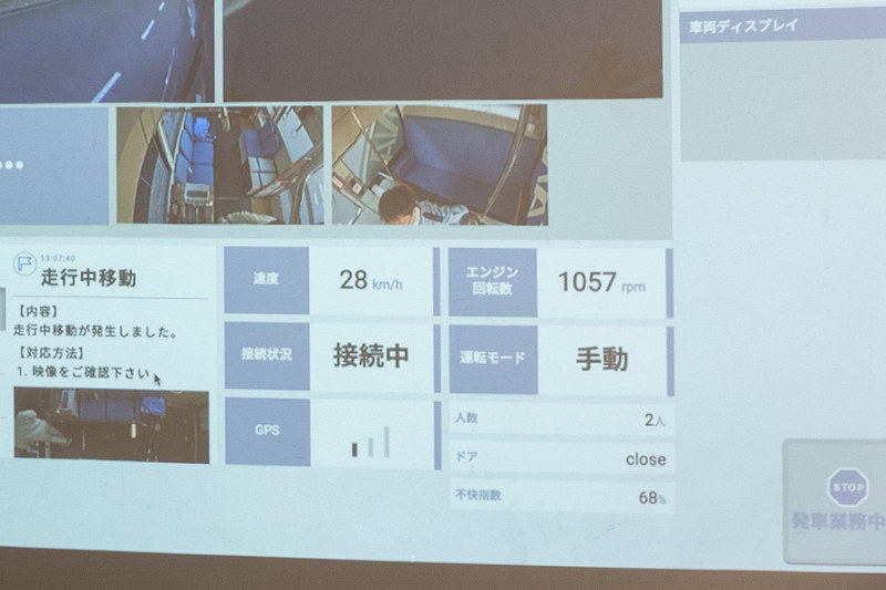 Dispatcherでは車両の走行状態や、車内の人の移動、車両位置追跡など、レベル4の自動運転時代を見据えて、1人で複数台の遠隔監視を行なうための機能を盛り込んでいる