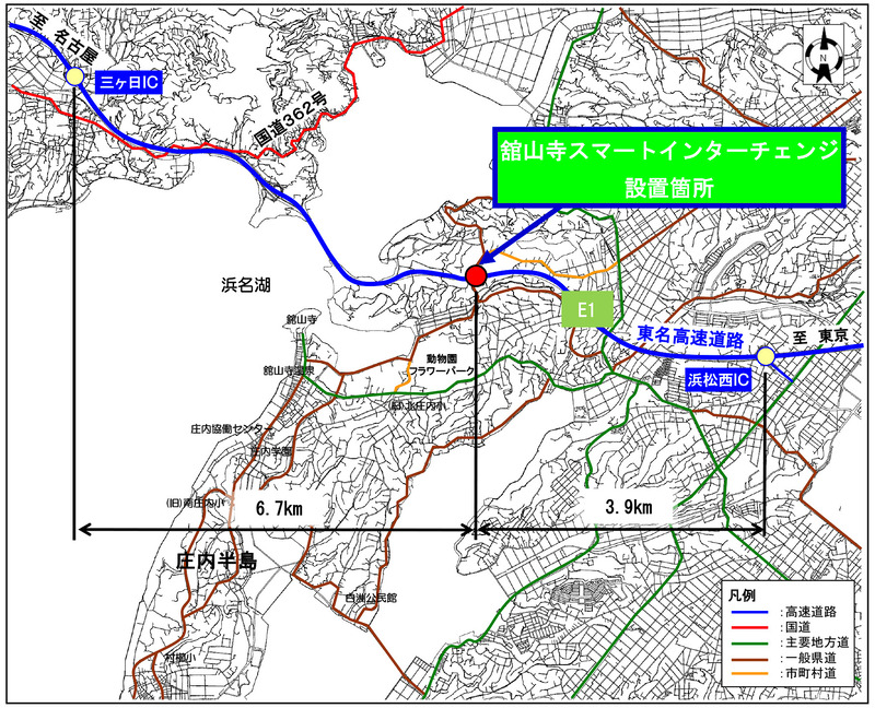 NEXCO中日本は、東名高速道路（E1）舘山寺スマートICを3月17日に開通する