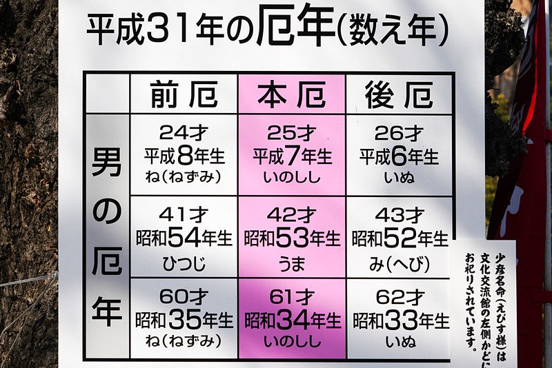 平成31年（2019年）の厄年。男性向け