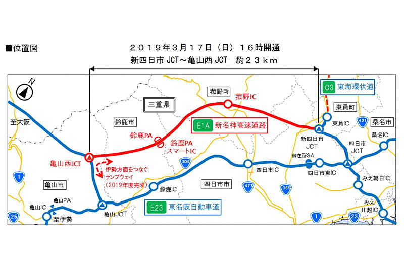 新名神高速道路（E1A）新四日市JCT～亀山西JCT