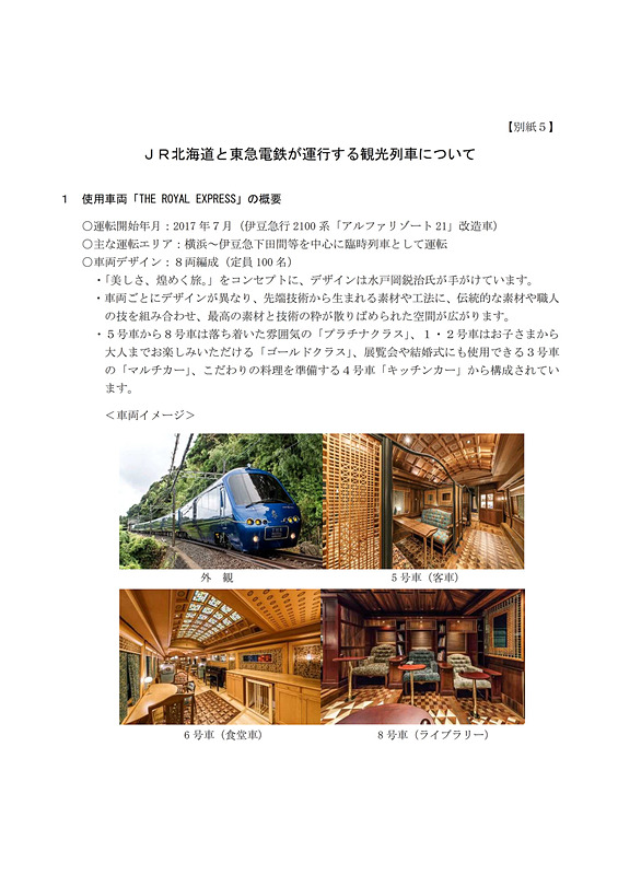 東急電鉄の「THE ROYAL EXPRESS」を使用したクルーズトレインの運行計画