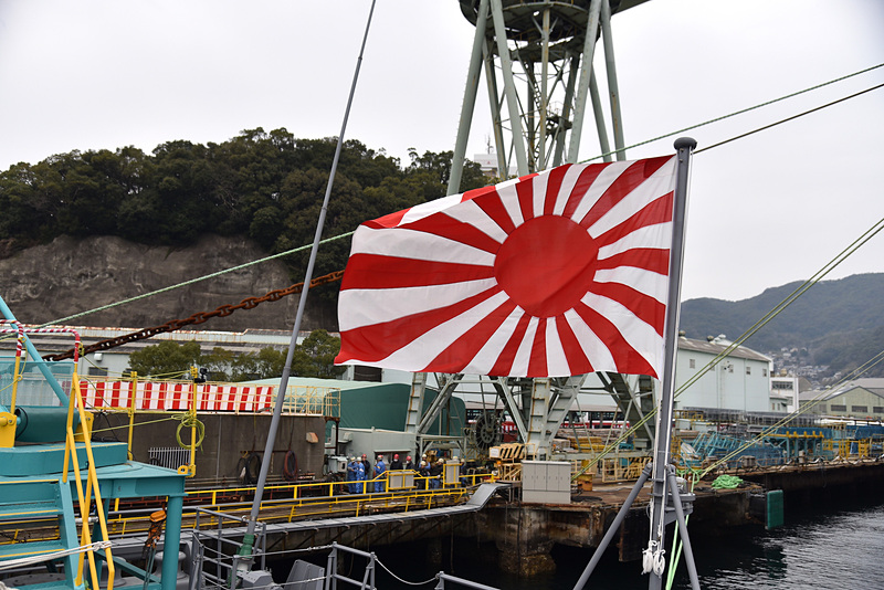 掲揚された自衛艦旗