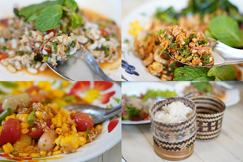 自分たちで作った2品のほかに、レストランで出たメニューずらり。これ、もち米以外全部辛い