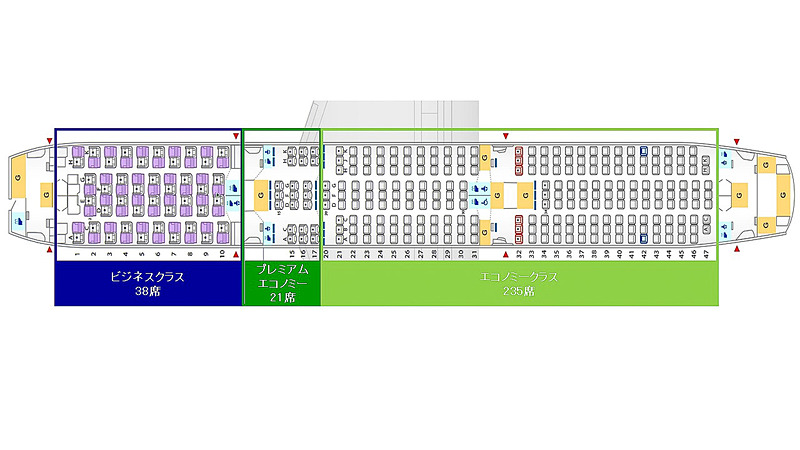 ANA ボーイング 787-10型機（294席仕様）のシートマップ（同社ニュースリリースより）