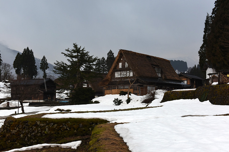 3月中旬の訪問時にはまだ雪が残っていたが、今年は積雪が少なめだった模様。白川郷ともども、倶利伽羅峠の戦いで敗れた平家の落人がこの地に住んだのが起源と伝えられる。民宿や食事処、土産品店もあり、一部見学可能
