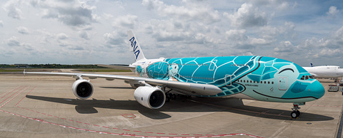 エメラルドグリーンの2号機が笑顔で成田に。ANAのエアバス A380