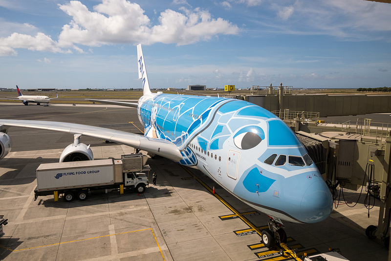 C4スポットに駐機するエアバス A380型機「FLYING HONU」
