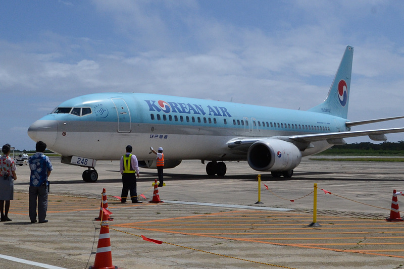 下地島空港初の国際線チャーター便となる大韓航空のチャーター便が運航を開始した