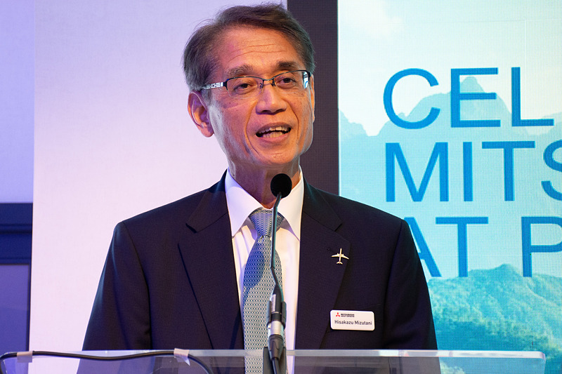 スペースジェットについて説明する三菱航空機株式会社 取締役社長 水谷久和氏