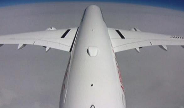 JALのエアバス A350型機の機外カメラ映像のイメージ