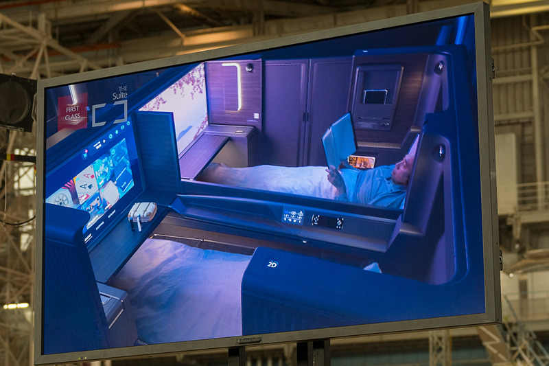 機内のコンセプトを紹介する動画の一部。上段がファーストクラス「The Suite」、中断がビジネスクラス「The Room」、下段がプレミアムエコノミー/エコノミークラスの紹介