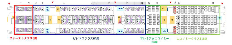 ボーイング 777-300ER型機の新仕様機シートマップ（ANAニュースリリースより）
