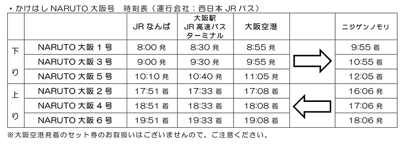 かけはしNARUTO大阪号 時刻表