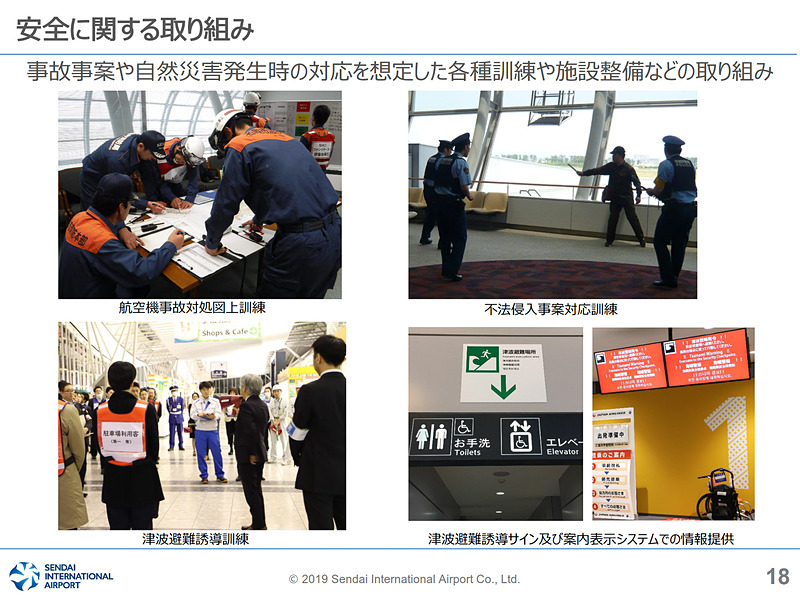 民営化後の安全に対する取り組み。管制とCIQ以外の業務は7月1日から民間人材のみで実施している