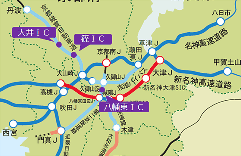 夜間閉鎖が実施されるインターチェンジの位置