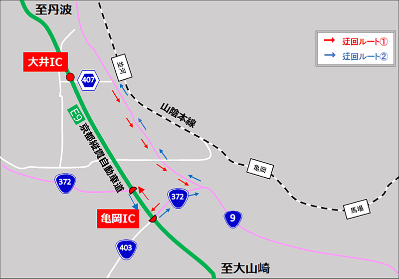 大井IC閉鎖時の迂回路
