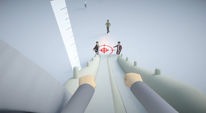 緊急脱出時の機外：実際の目線で着地点を見ながら滑る