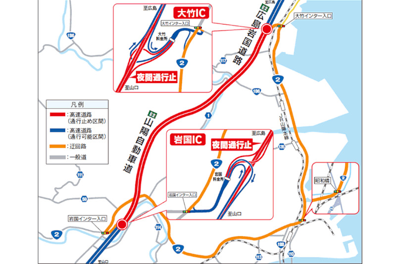 大竹IC～岩国ICの迂回路