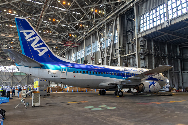 「スーパードルフィン」の名称で北から南まで運航していたボーイング 737-500型機。現在運航中の機体も2020年上期までに全機が退役する。こちらの機体は先に退役したものを訓練専用機材として転用したもの