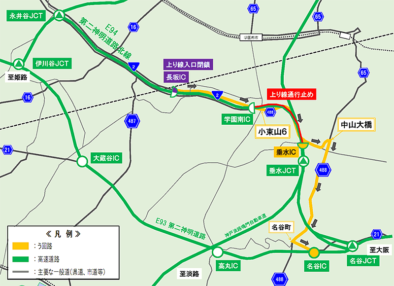 学園南IC～垂水JCT上り線を利用する場合