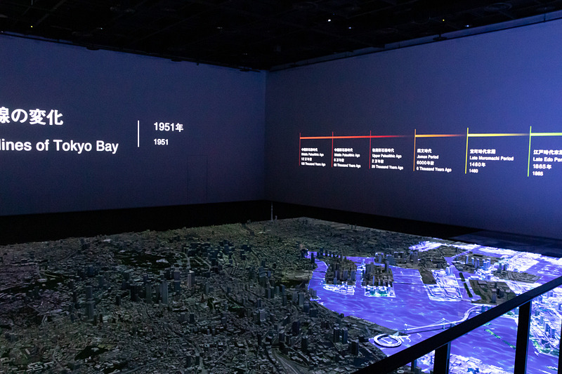 地形の変化や埋め立てによって、東京湾の海岸線が変化していく様子を表わしたもの