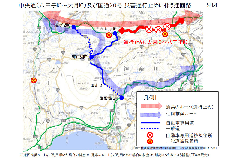 推奨されている迂回ルート