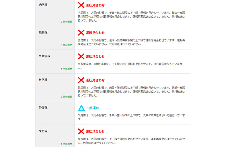 JR東日本 関東エリアの運行情報