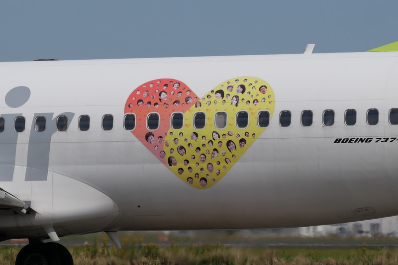 機体後方には、創客創人のキーワードとなる”人からハート”をイメージし、日南市へ移住した移住者105名の顔写真をちりばめたハートが描かれている