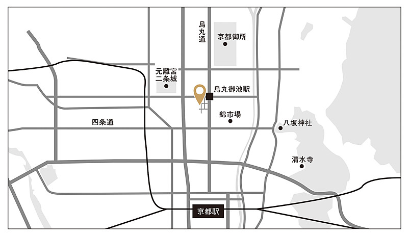 ひらまつ「THE HIRAMATSU 京都」の位置図