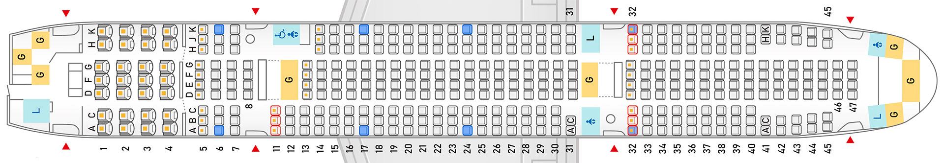 新シートを搭載するANA国内線ボーイング 777-200型機のシートマップ