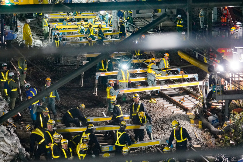 山越器での線路移動を上から見た様子