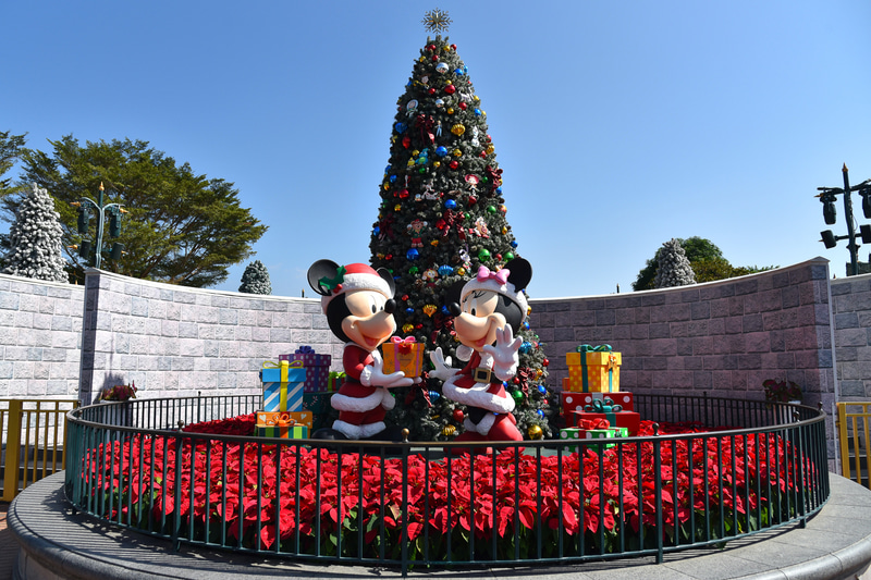 クリスマスのデコレーションでパークが華やかに彩られている。フォトロケーションで写真を