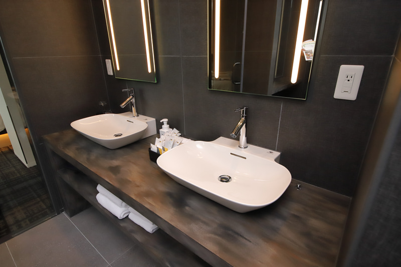 洗面、バス。バスルームと独立したシャワールームもある