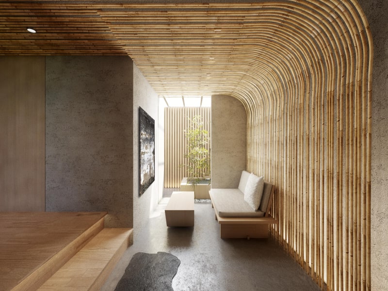 TAKE 1階リビングと露天風呂