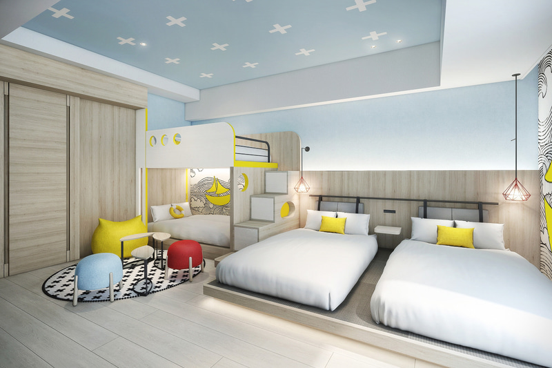 2段ベッドを備えたファミリールーム