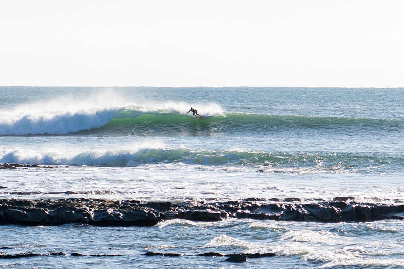 初乗りサーフィンをする人の姿も