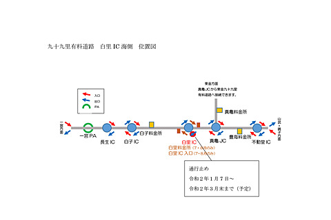 千葉県・九十九里有料道路 不動堂ICと白里ICの海側出口が1月7日から