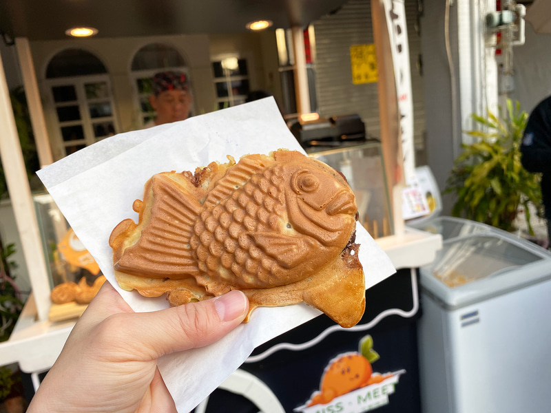 我ながらよく食べるなと思うのですが、好物のたい焼きを発見したので食べました。35台湾ドル（約126円）