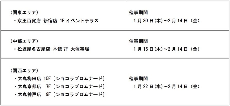 バレンタイン催事 出店スケジュール
