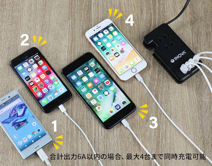 タップ自体の電源ケーブルは短めで、本体に巻き取れる